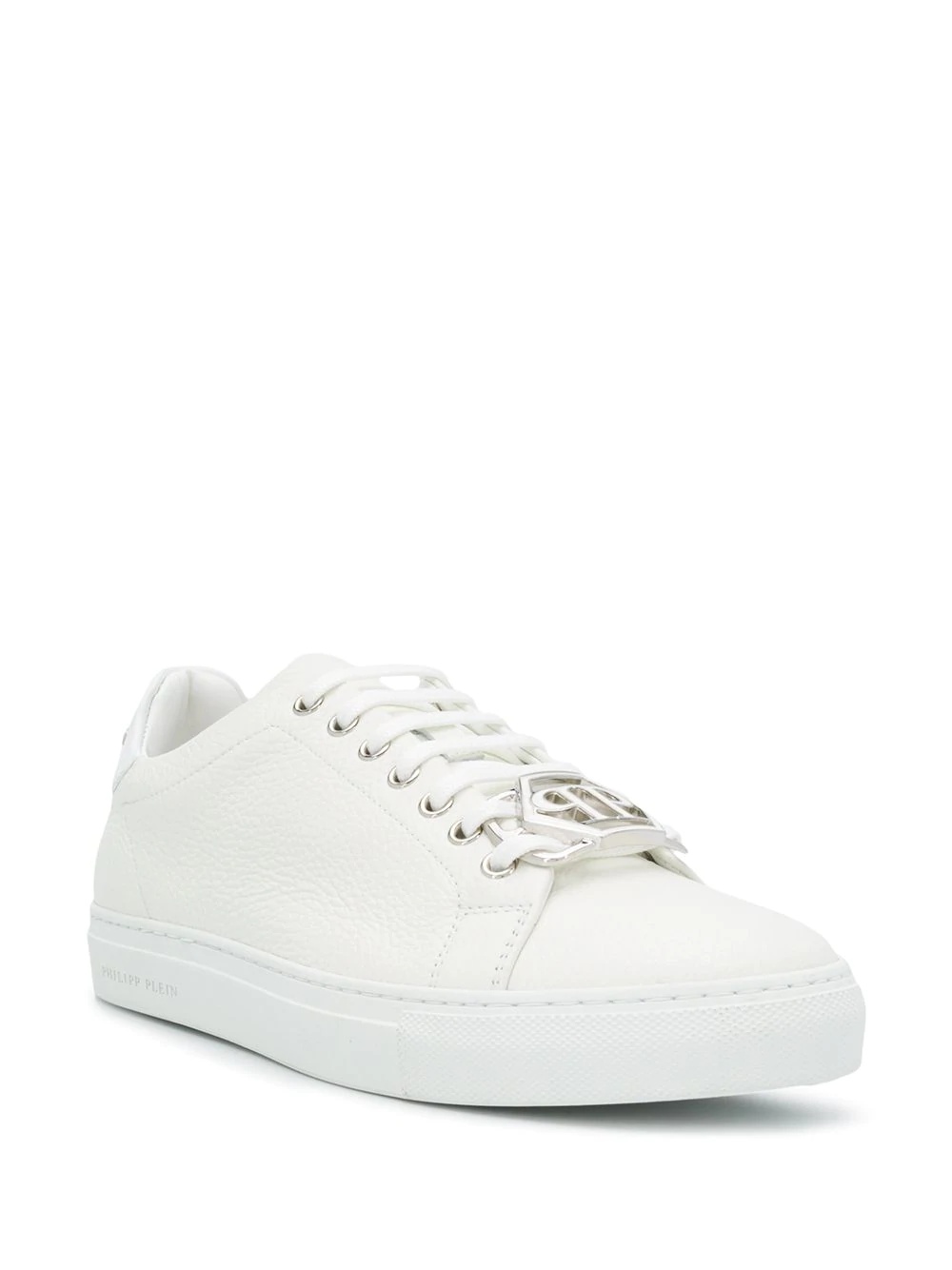 logo plaque leather lace-up trainers - 2