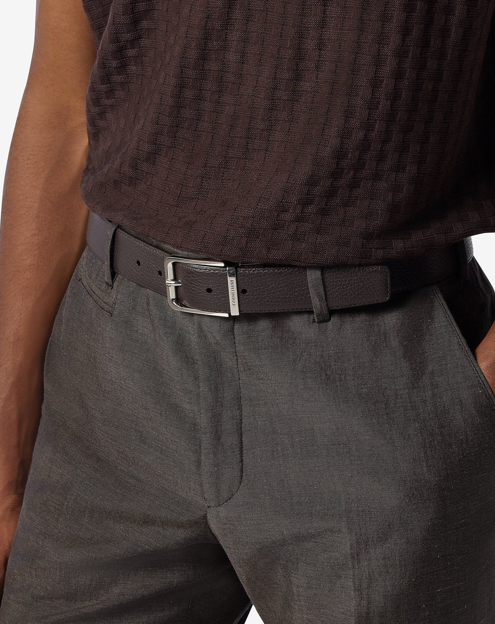 Brown/beige leather belt with dollar print - 2