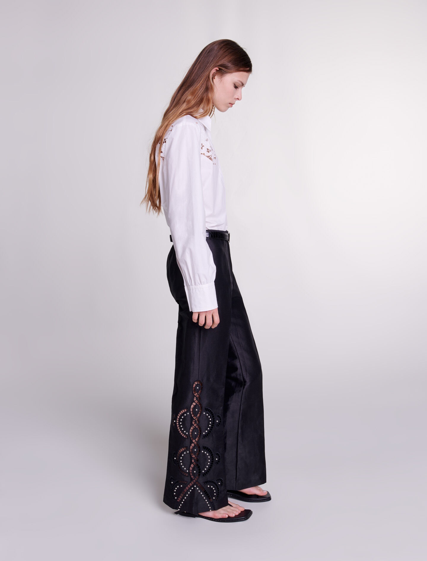 Openwork flared trousers - 4