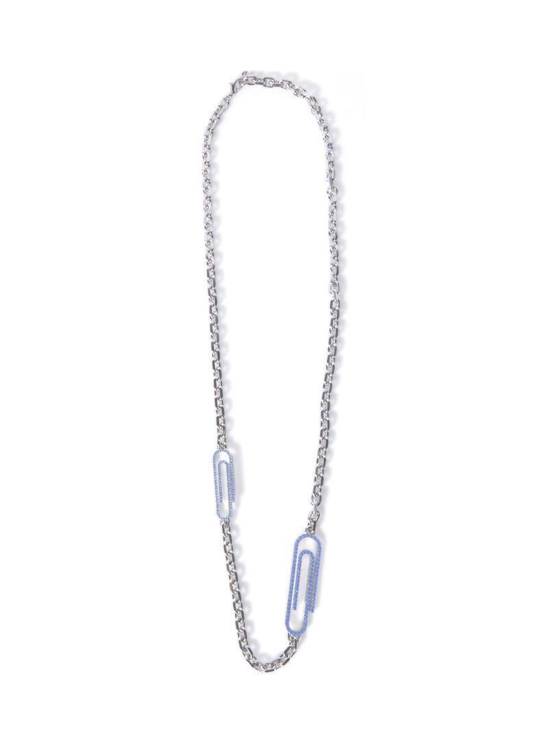 Paperclip Pave' Necklace Silver Light Bl 1