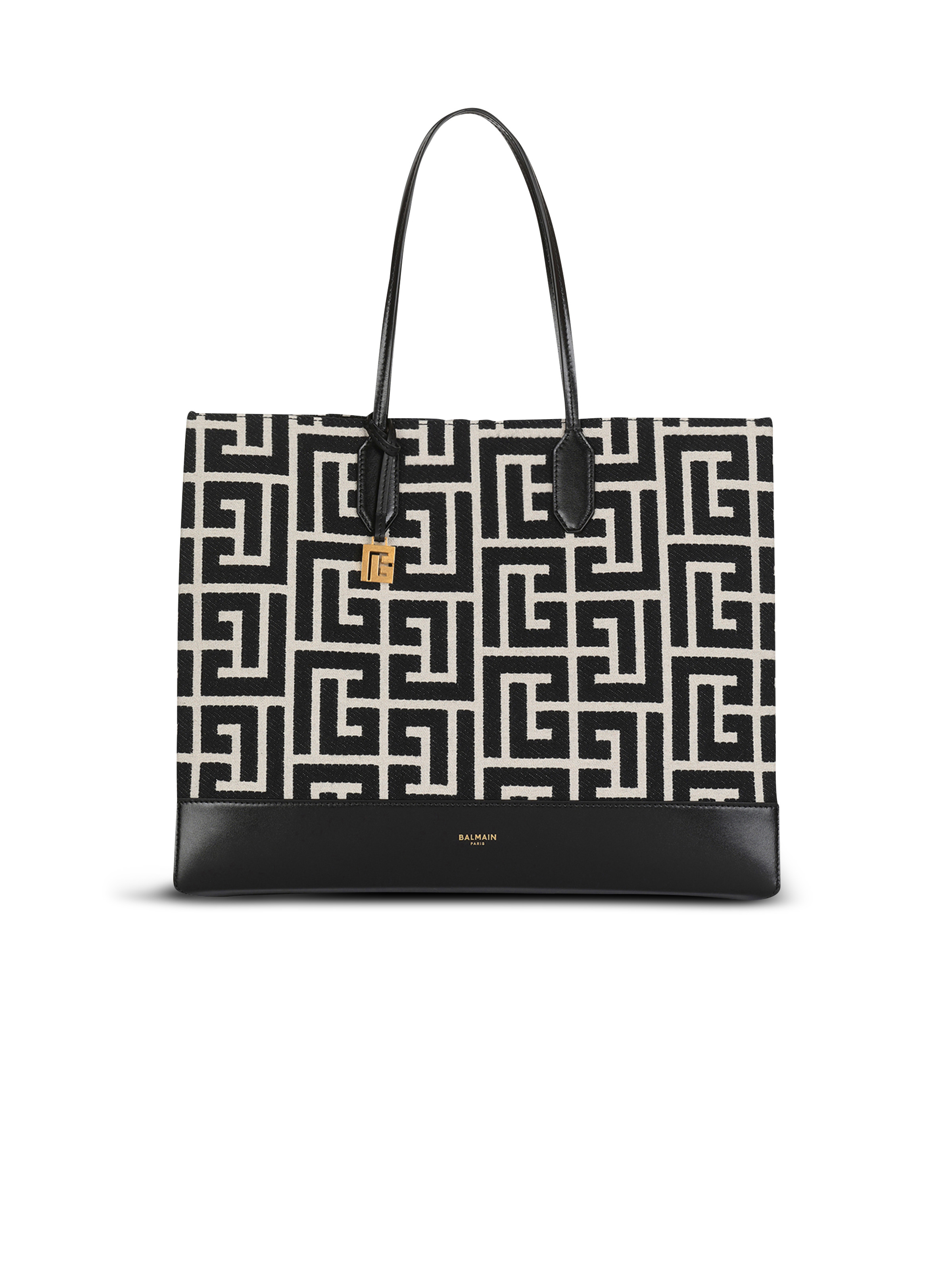 Large-sized bicolor ivory and black jacquard Folded Shopping Bag - 1