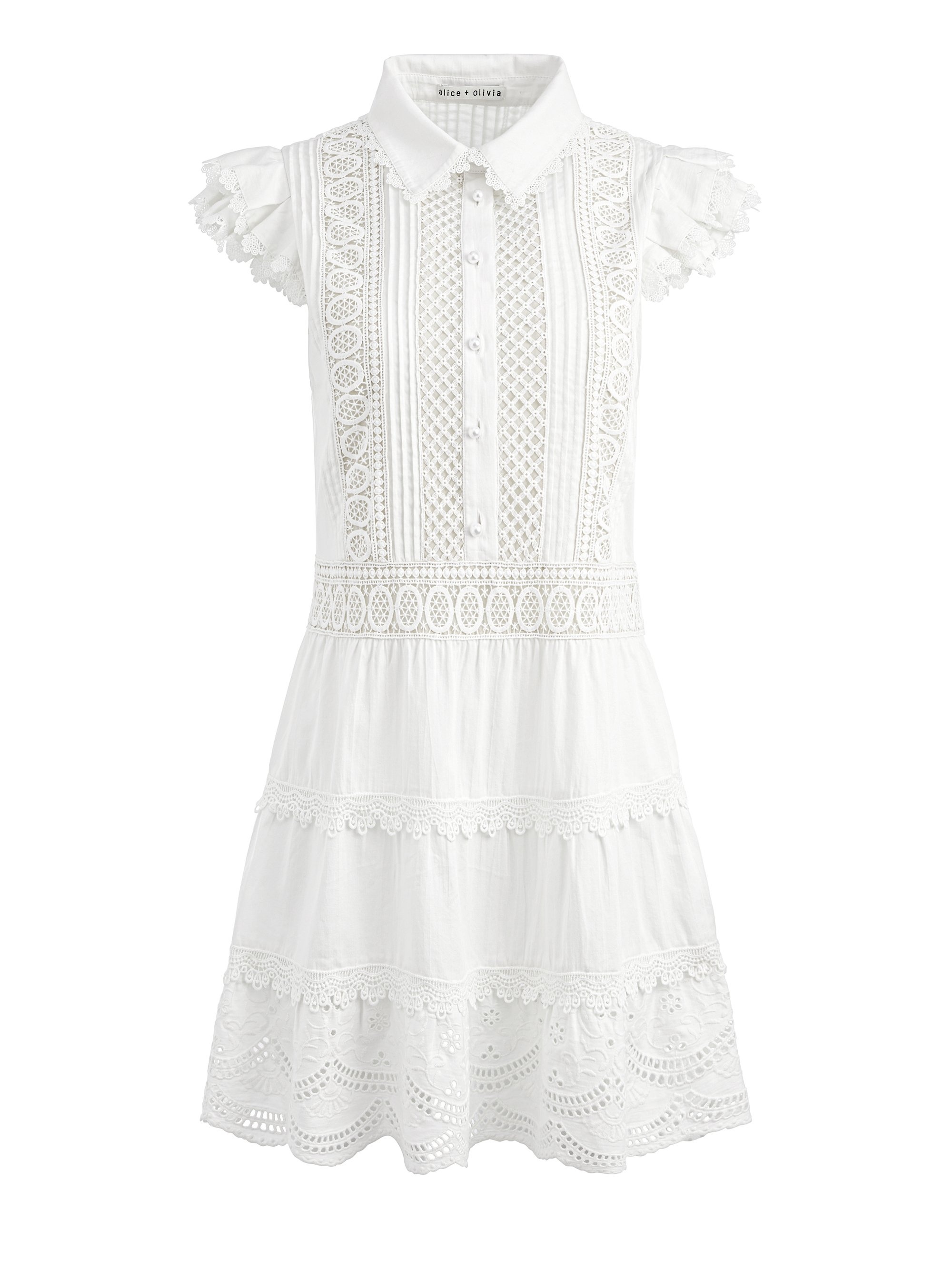 MEEKO EMBROIDERED RUFFLED SLEEVE SHIRT DRESS - 1