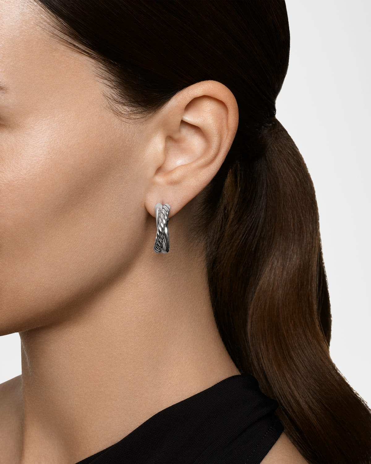 Crossover 2 Row Hoop Earrings in Silver, 22mm - 2
