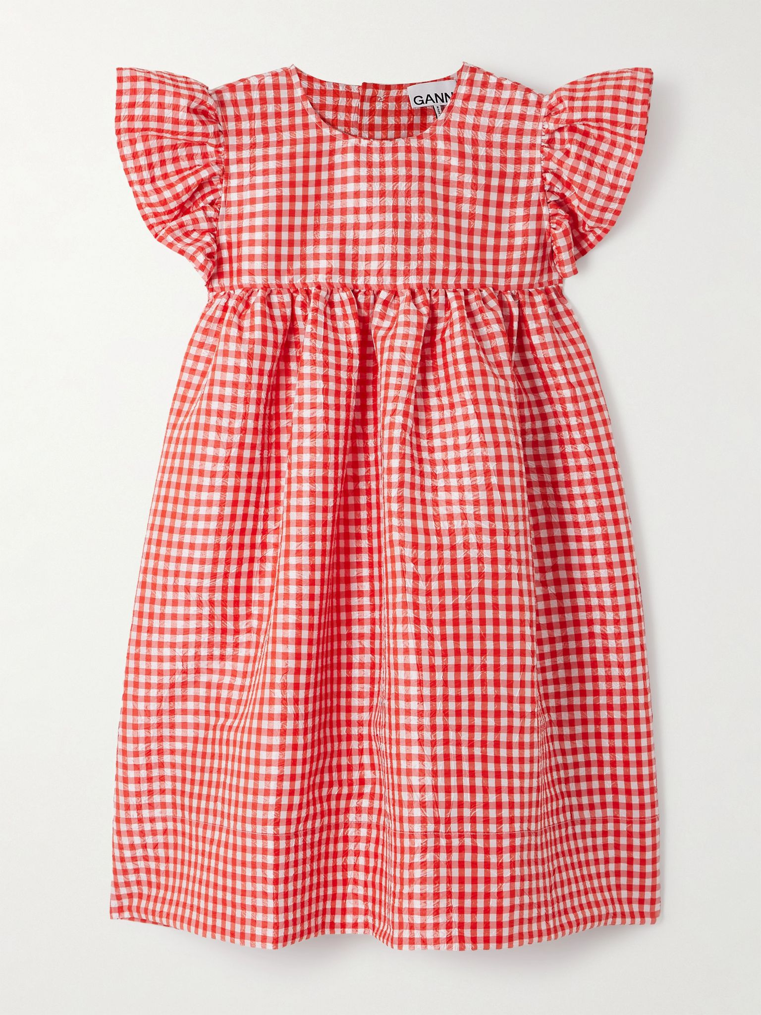 Ruffled gingham crinkled-taffeta mini dress Red - 1