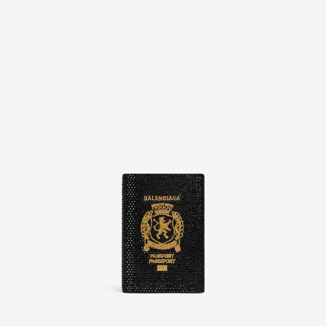 Men's Passport Holder With Rhinestones in Black - 1