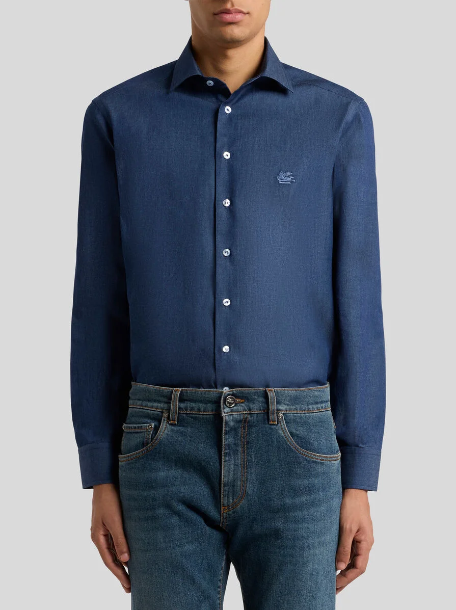 CHAMBRAY SHIRT WITH ETRO LOGO - 1