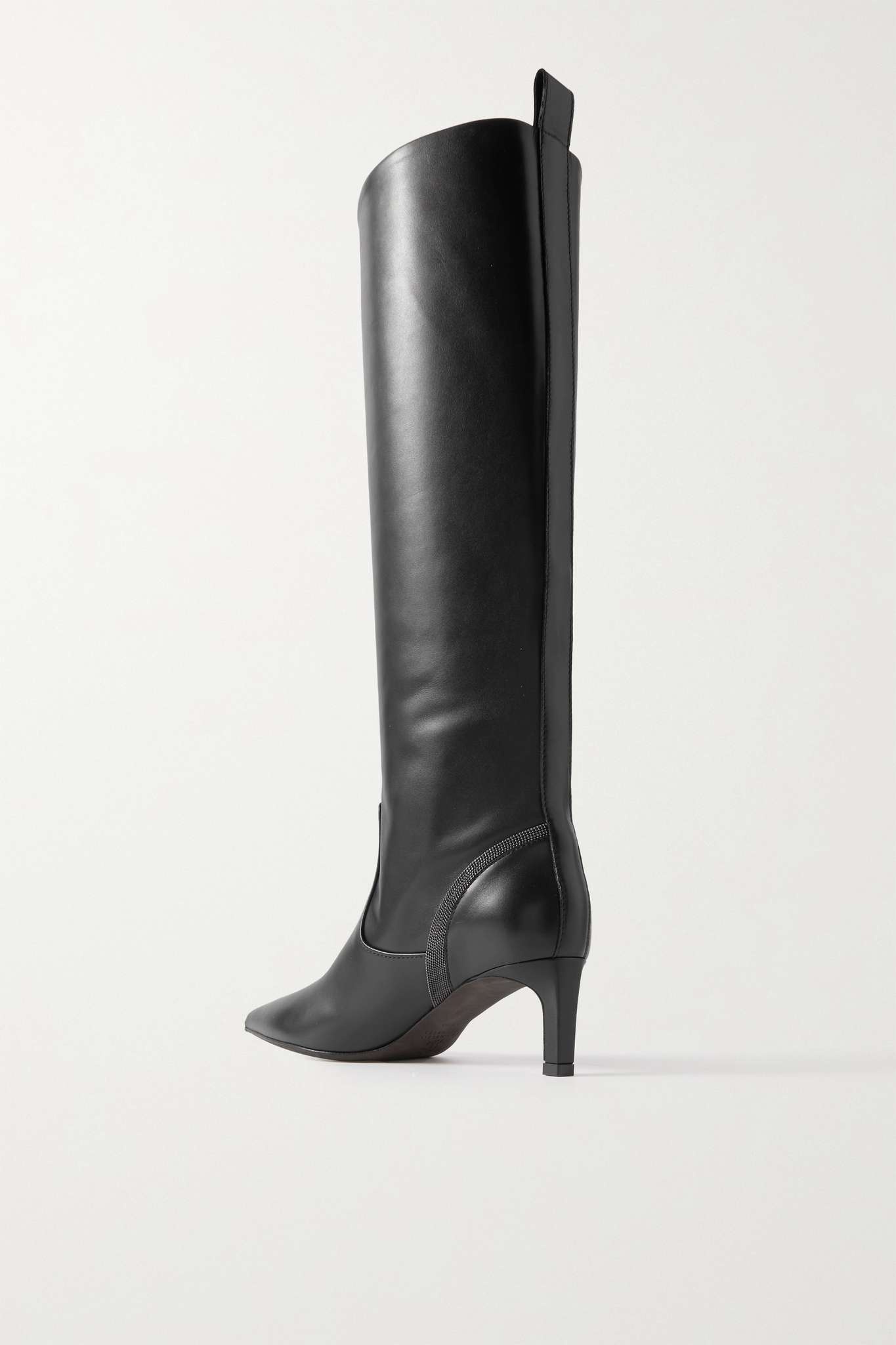 Bead-embellished leather knee boots - 3