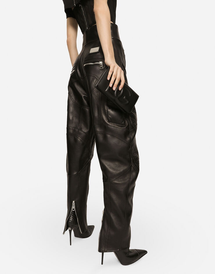 High-waisted leather biker pants - 4
