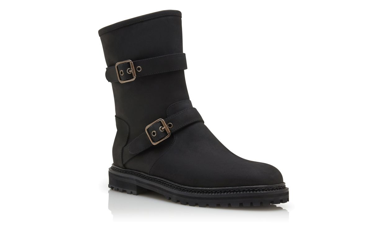 Black Nubuck Dual Buckle Ankle Boots - 3