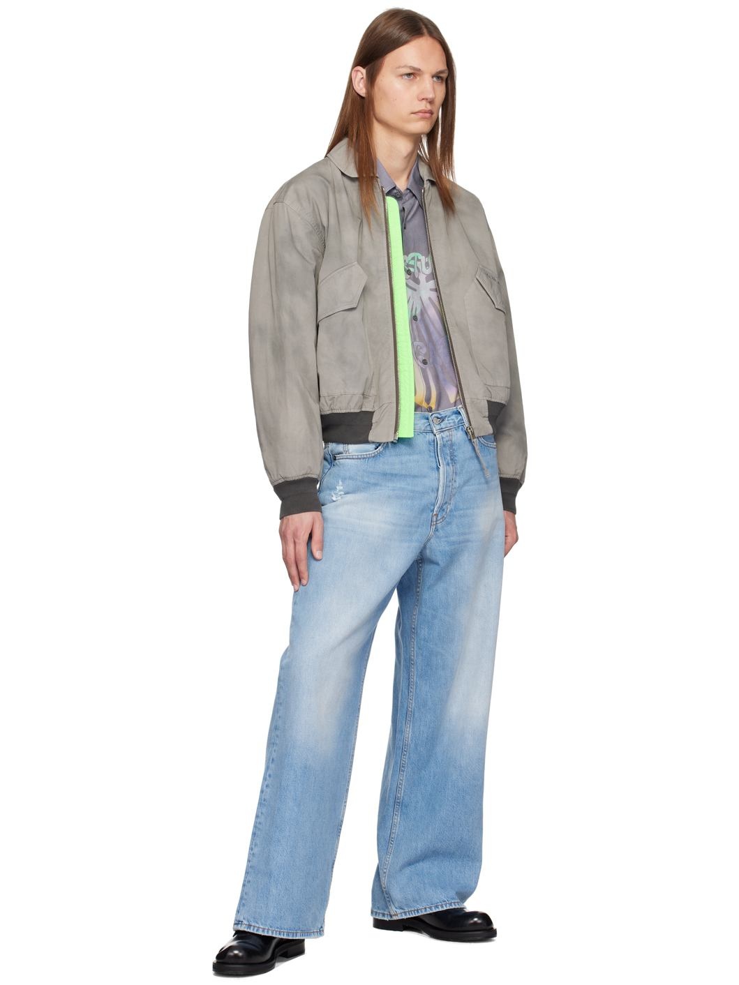 Gray Faded Bomber Jacket - 4