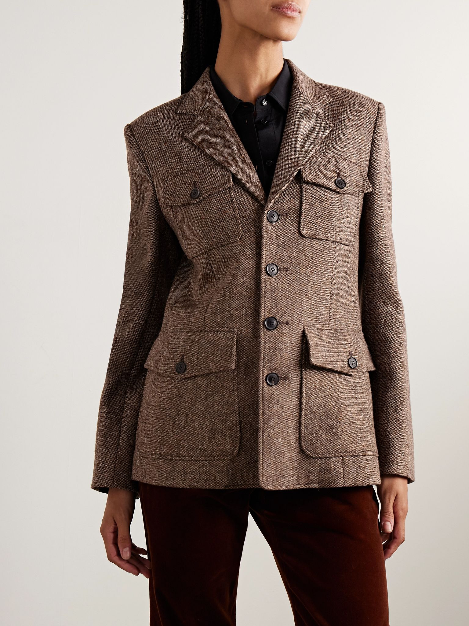 Fleur wool-blend tweed jacket Light brown - 3