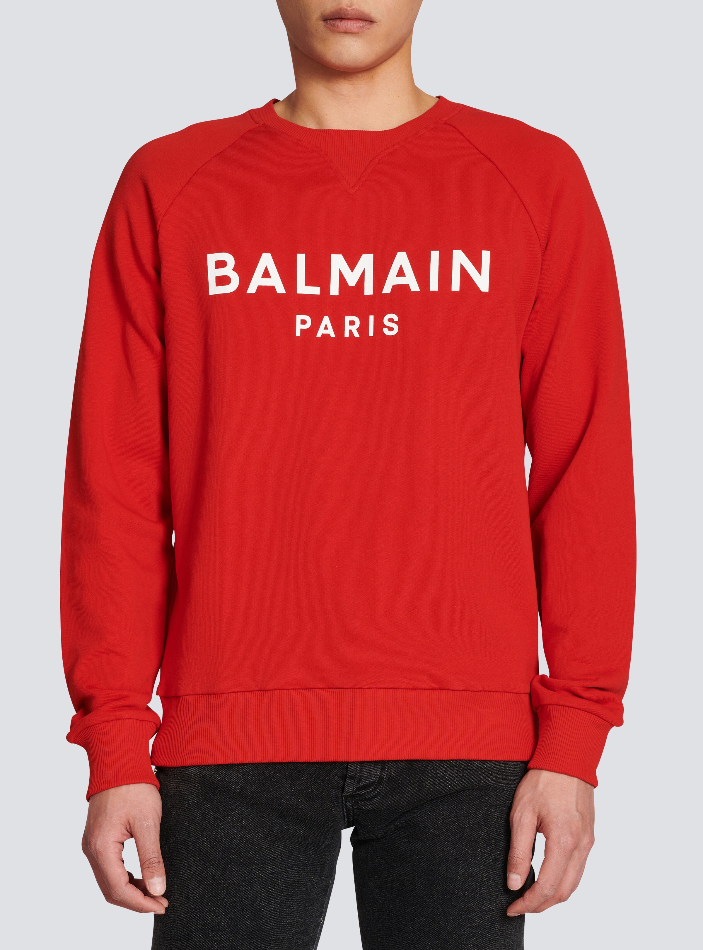 Cotton sweatshirt with flocked Balmain Paris logo - 3