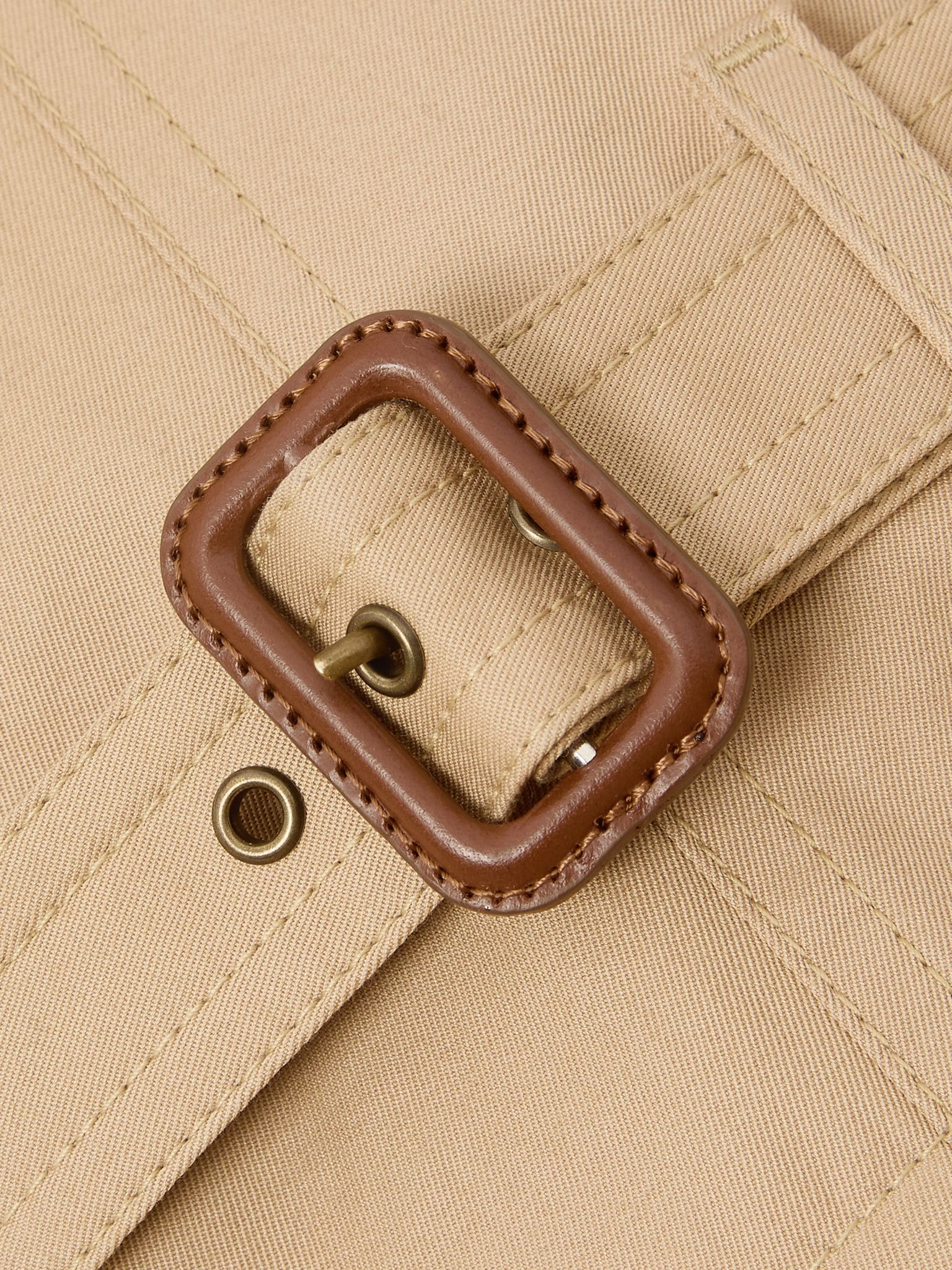 Double-breasted leather-trimmed cotton-gabardine trench coat Light brown - 4