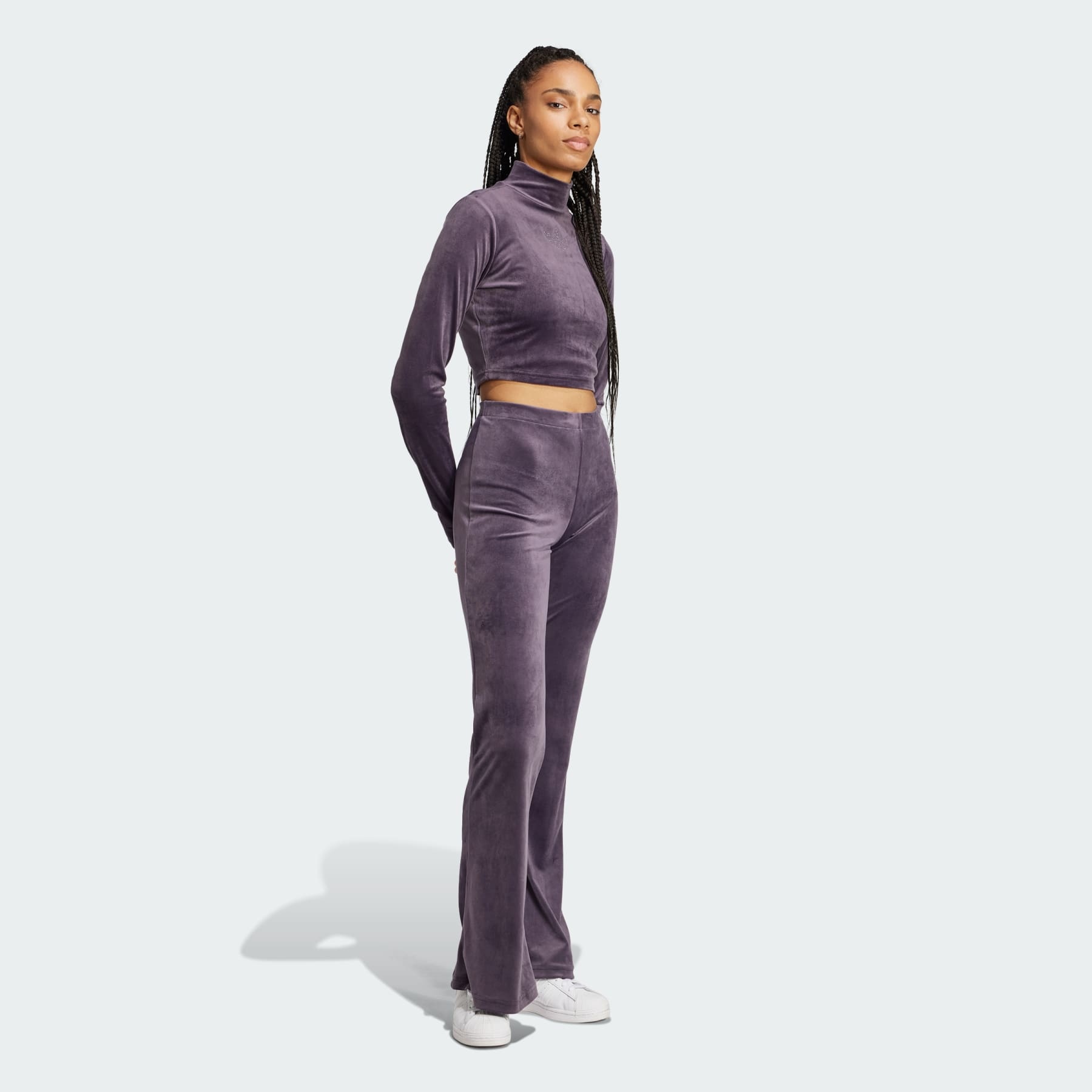 adidas Long Sleeve Rhinestone Trefoil Velvet Crop Top