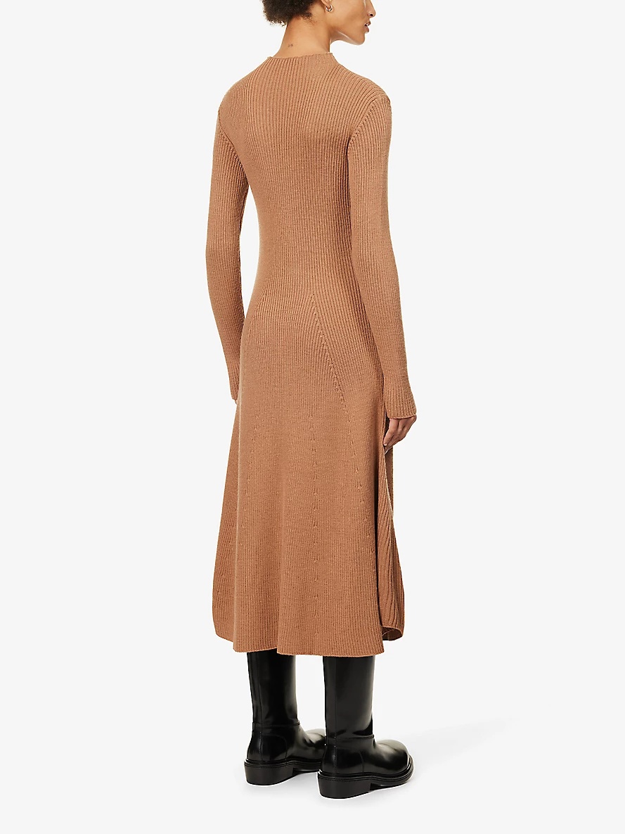 Brand-appliqué high-neck wool-blend knitted maxi dress - 4