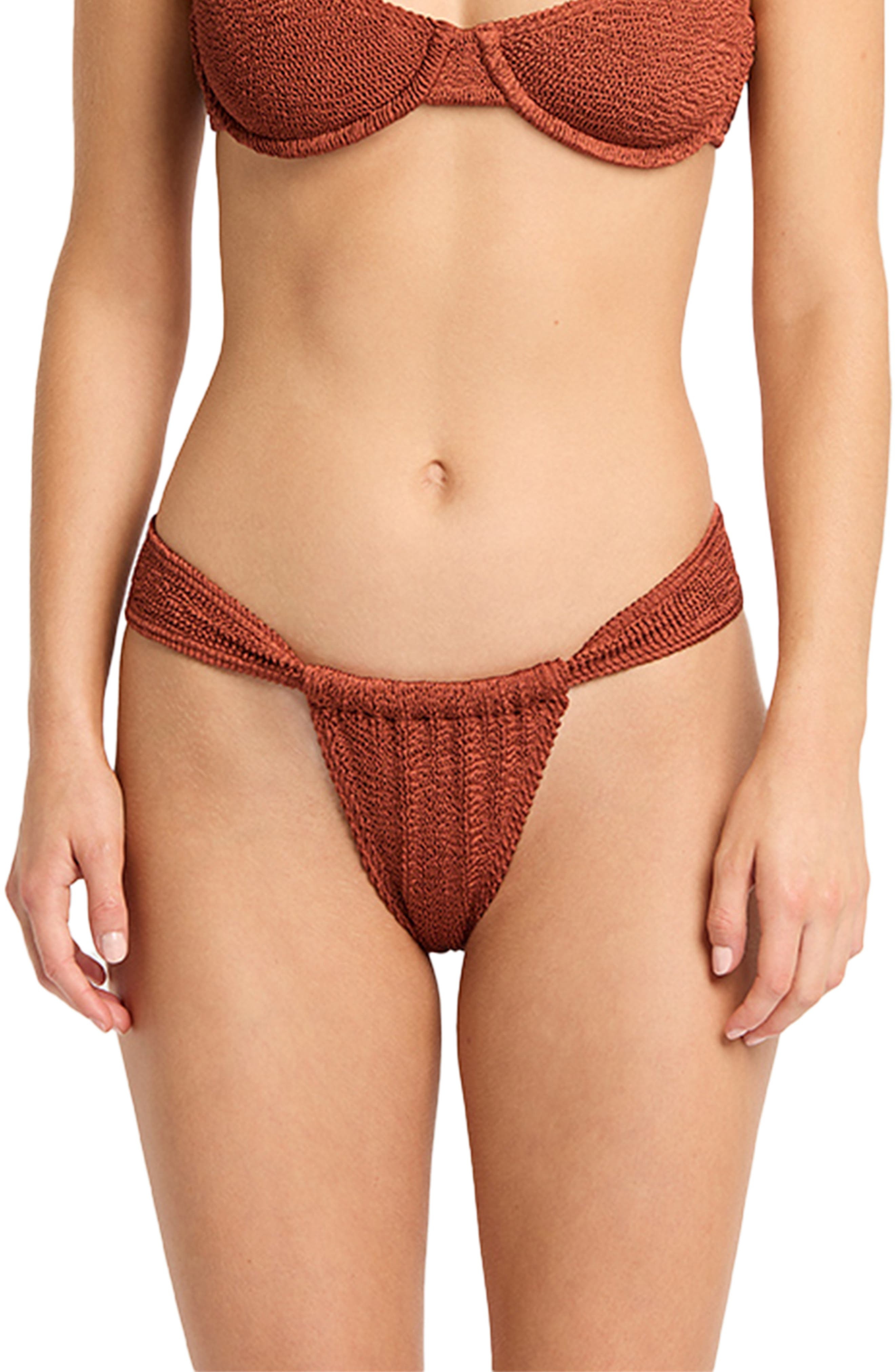bond-eye Georgia Ruched Bikini Bottoms in Bronze Shimmer at Nordstrom - 1
