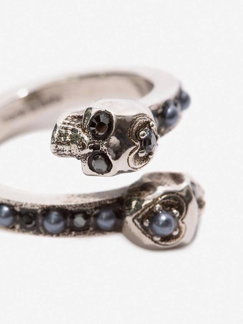 Wrap-around Skull Ring in Antique Silver - 3