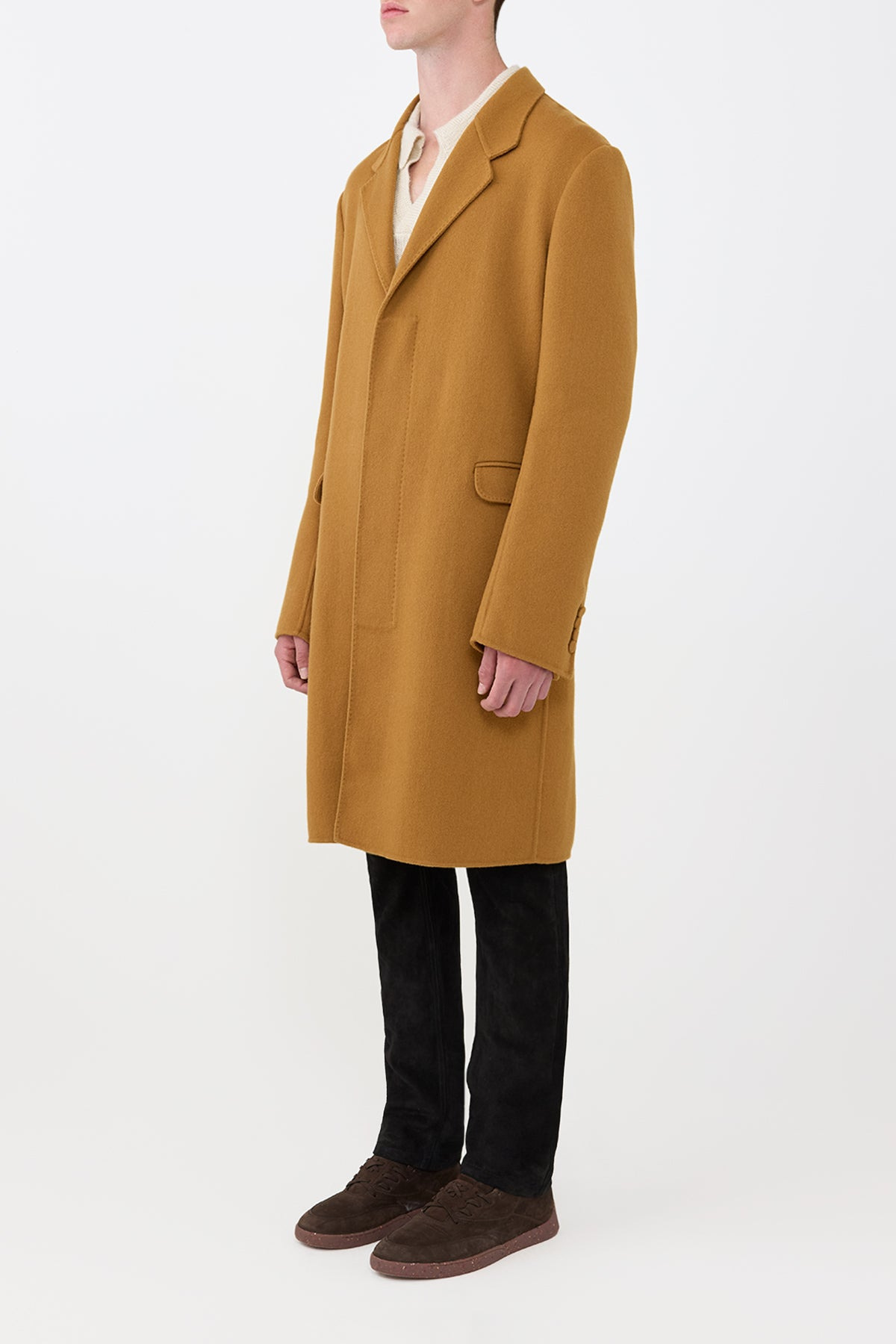 Peter Coat in Yellow Ochre Double-Face Recycled Cashmere - 3