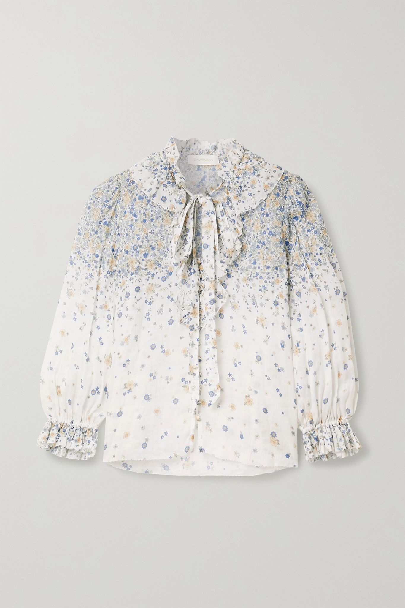 Carnaby pussy-bow ruffled floral-print ramie blouse - 1