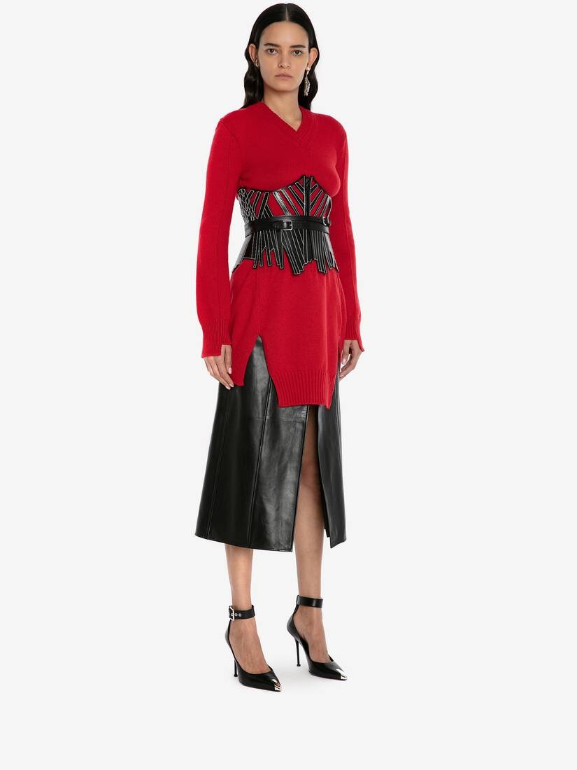 Leather Split Skirt in Black - 3