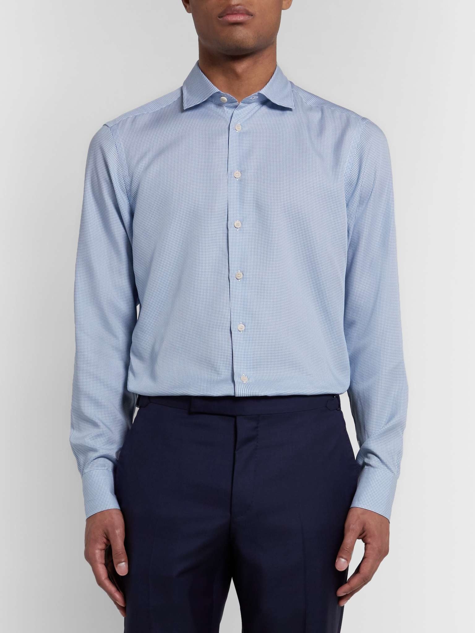 Light-Blue Slim-Fit Puppytooth Woven Shirt - 5