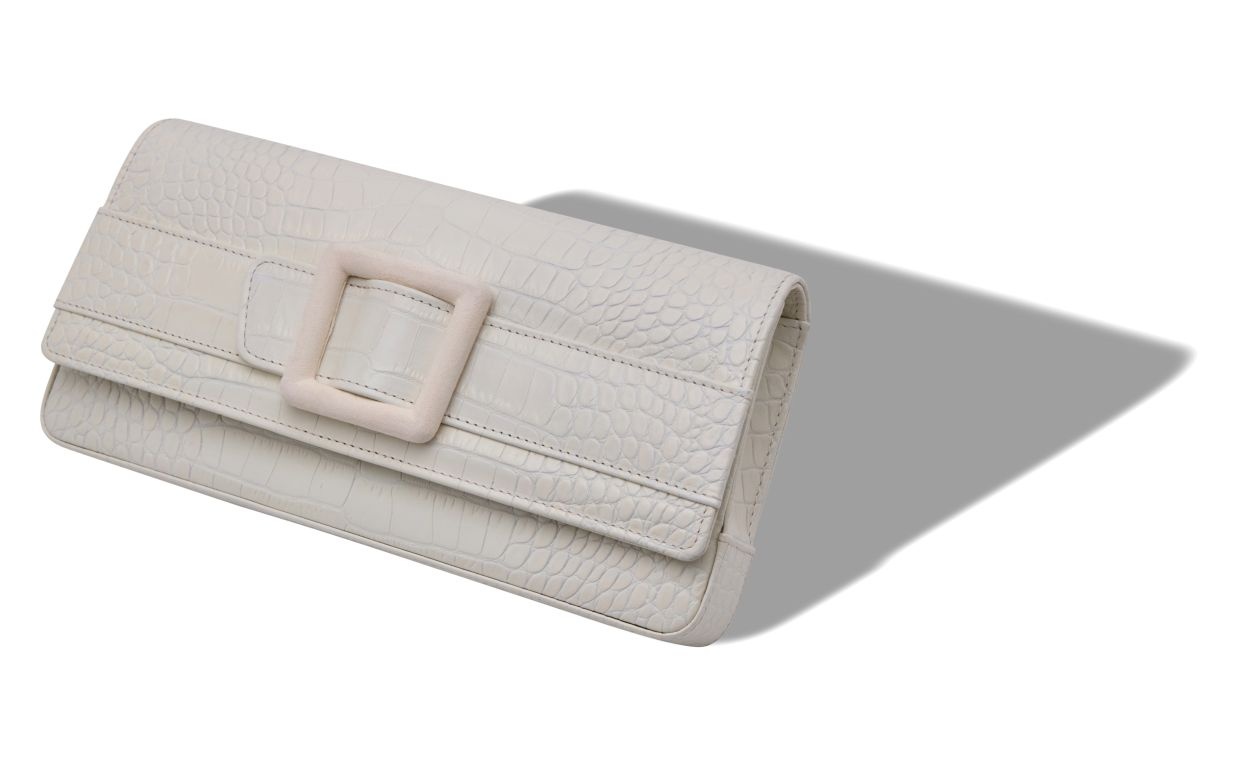 Light Cream Calf Leather Buckle Clutch - 2
