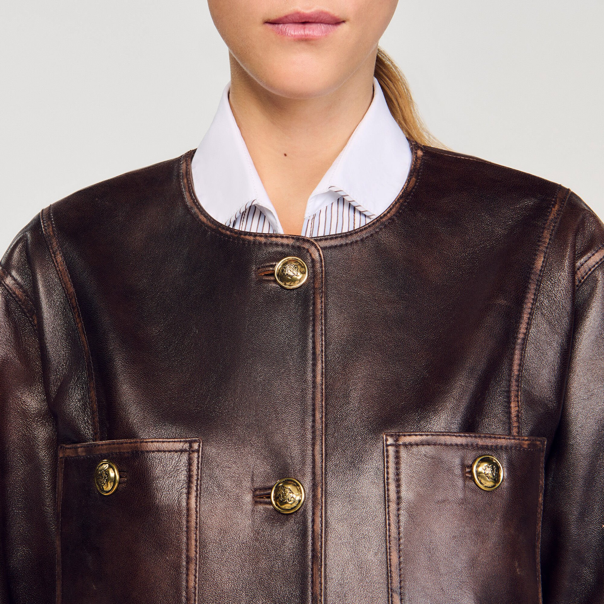 LONG DISTRESSED LEATHER JACKET - 3