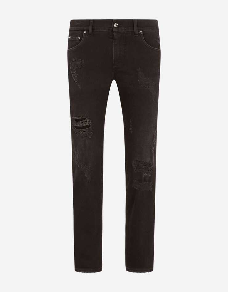 Black skinny stretch jeans with repaired rips - 3