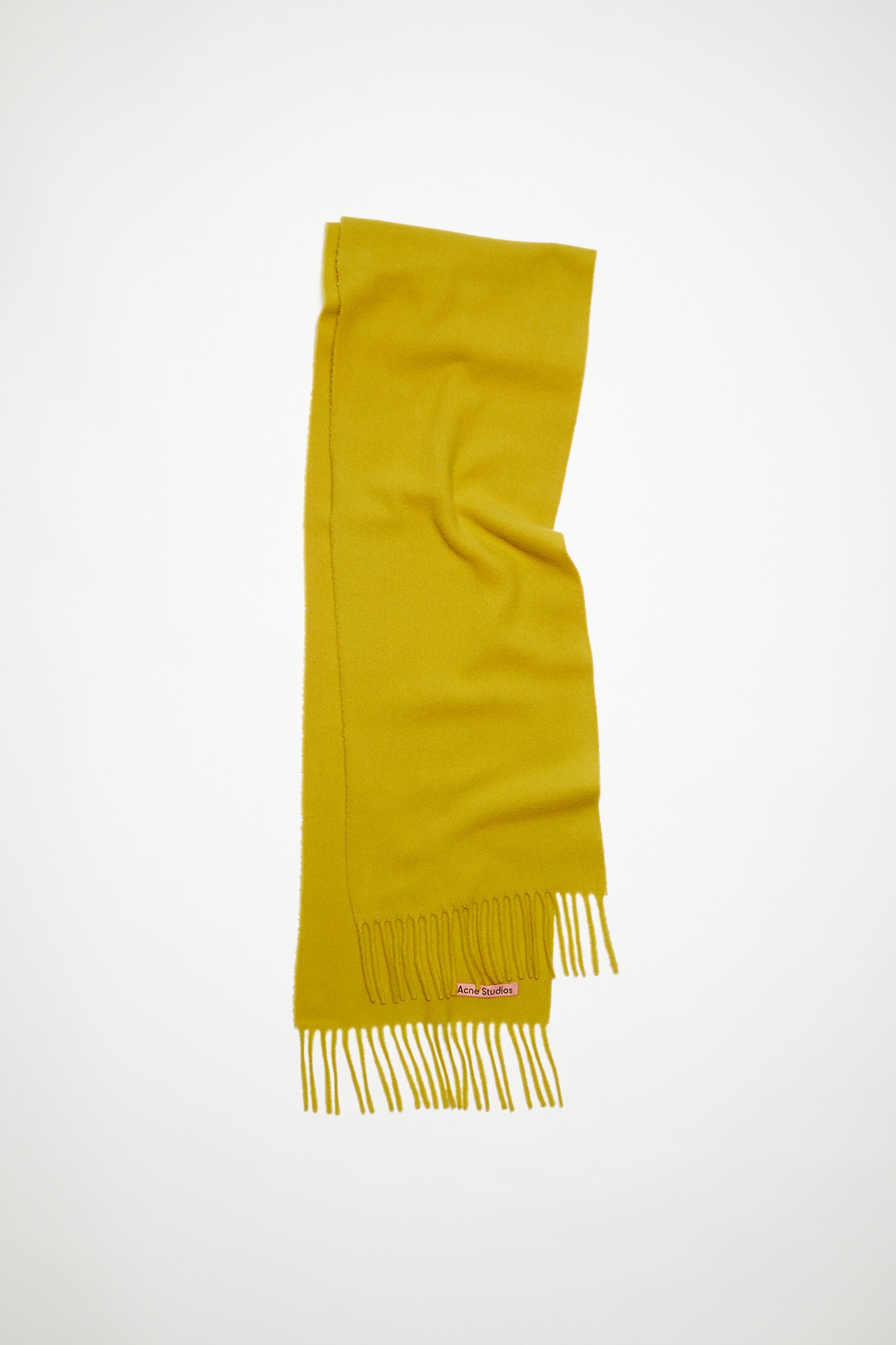 Fringe wool scarf - skinny - Acid yellow - 1