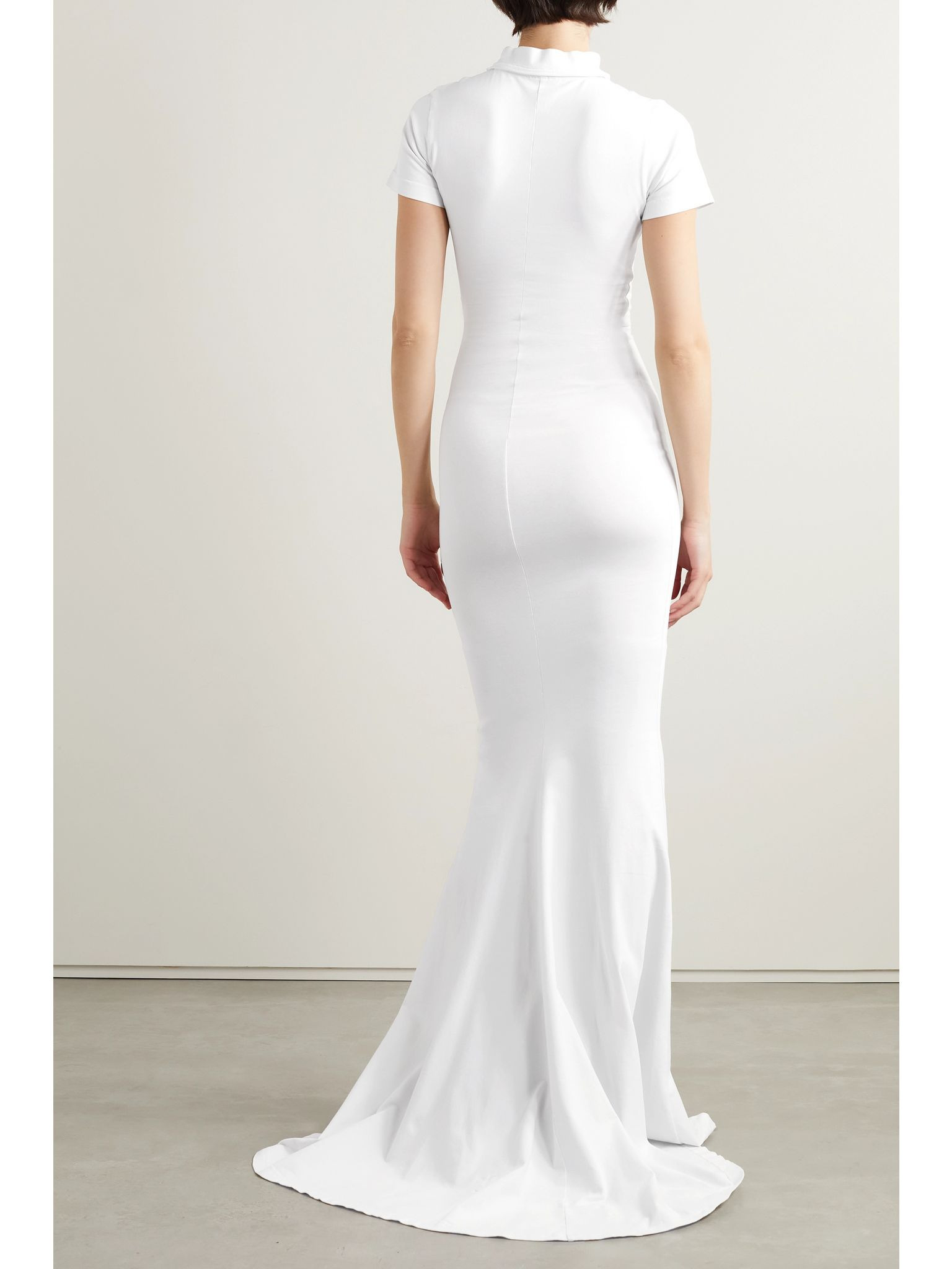 Embroidered stretch-cotton jersey maxi dress White - 3