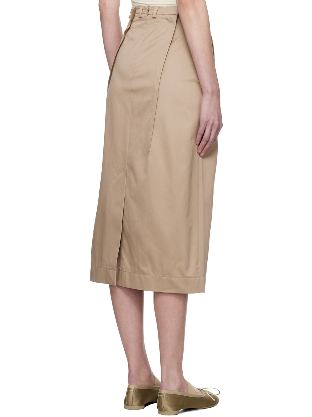 Beige Light Cotton Twill Darting Midi Skirt - 3