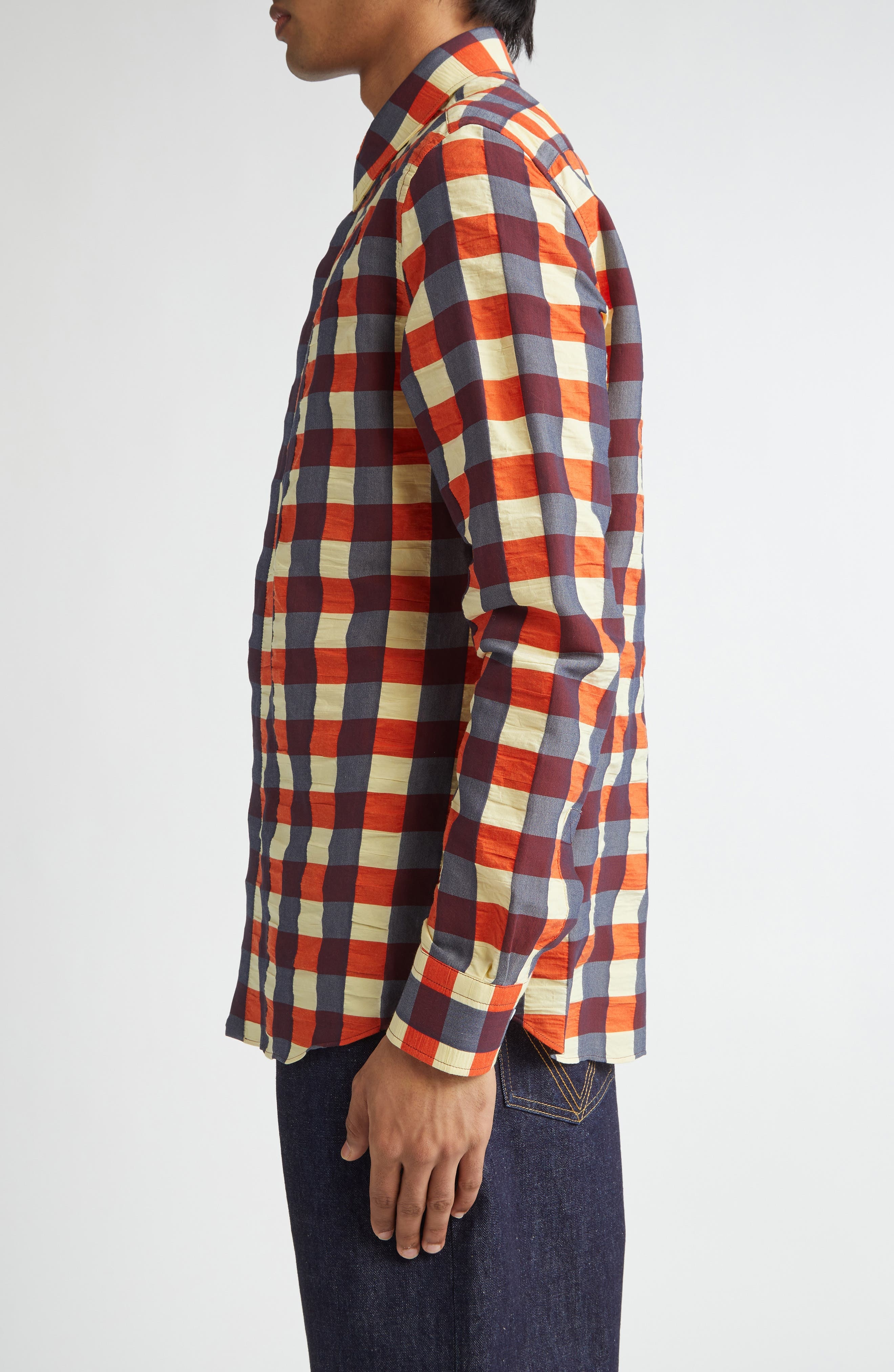 Bottega Veneta Macro Gingham Cotton Button-Up Shirt in Banana/Tulip/Wave at Nordstrom - 3