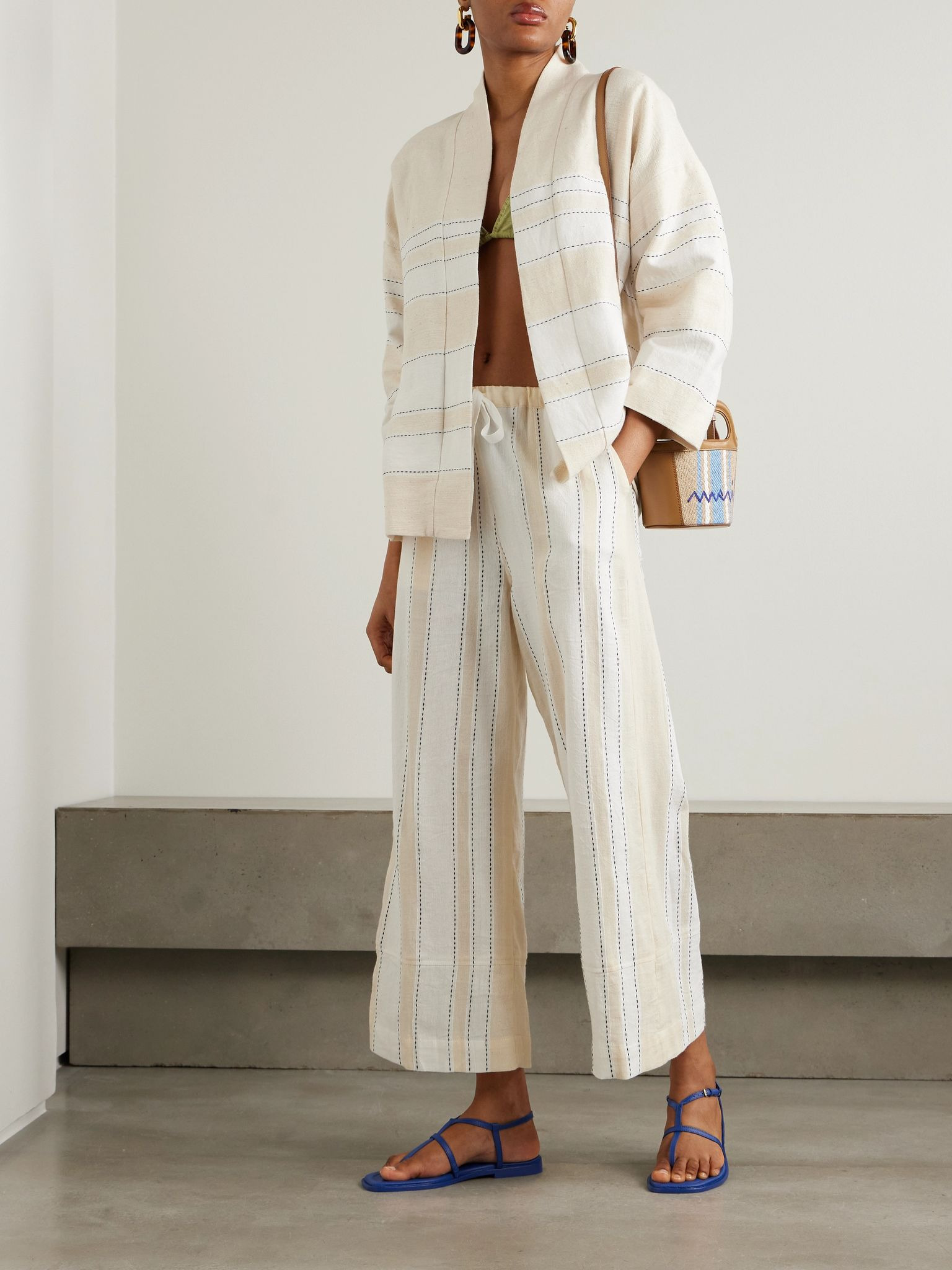 Terara striped cotton-blend jacket Cream - 2