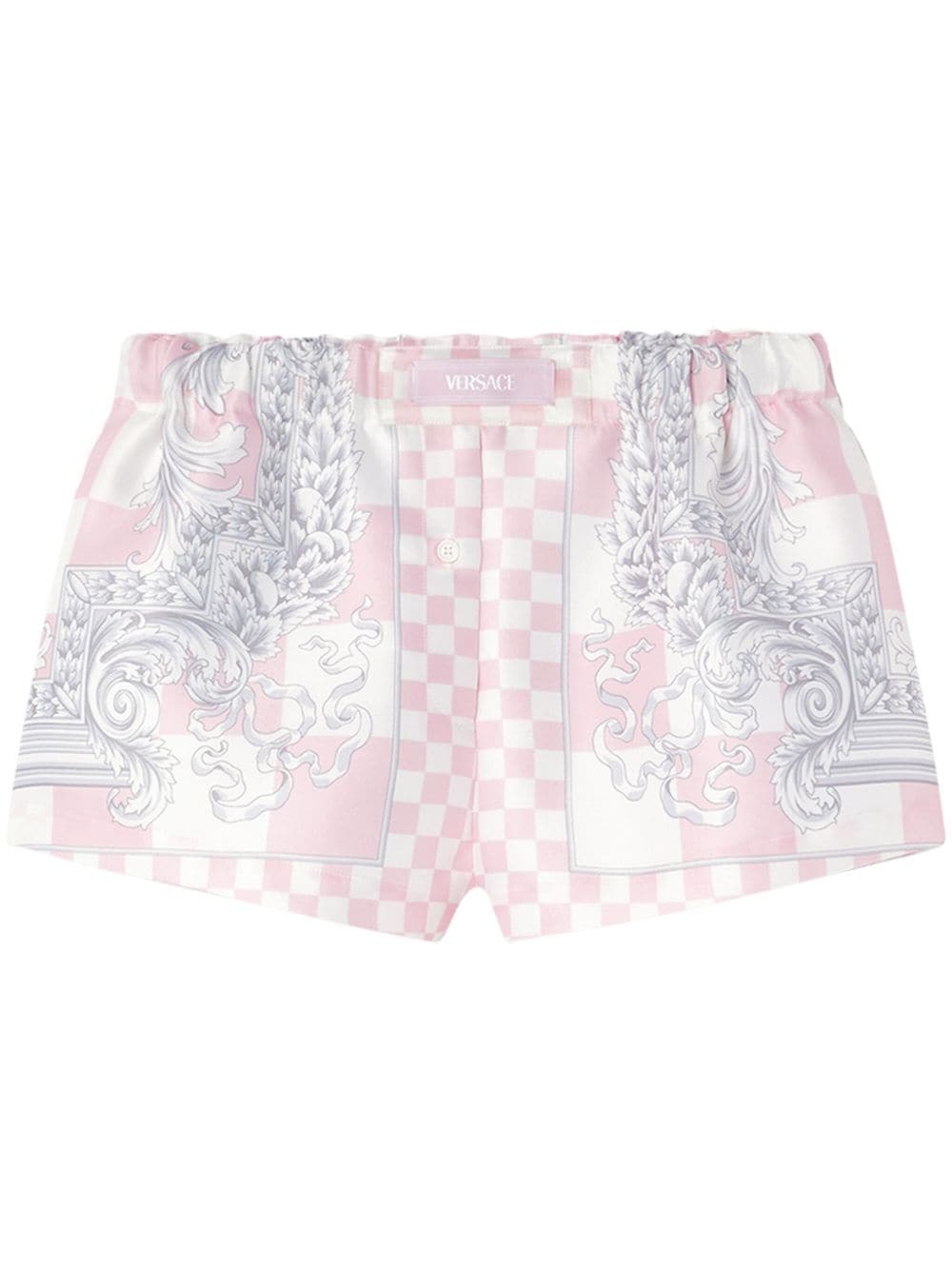 Barocco-print checked silk shorts - 1