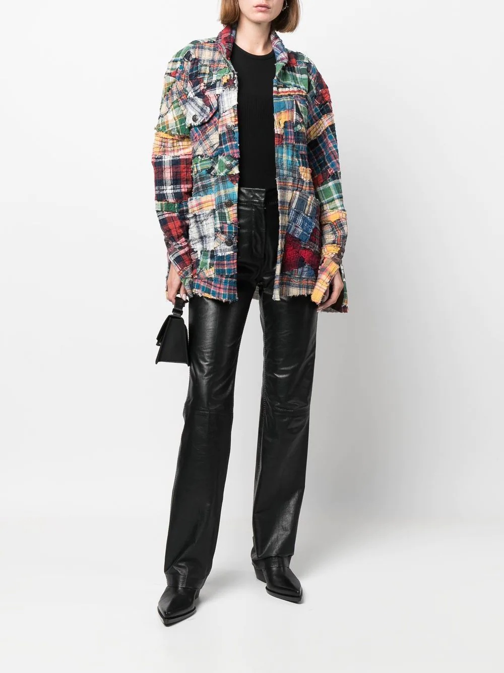 patchwork checked shirt - 3