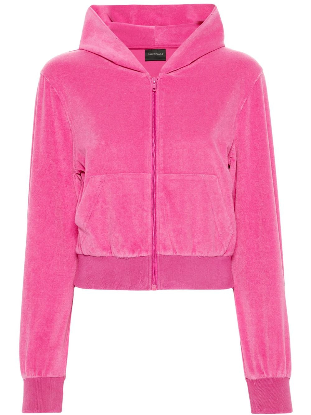 Balenciaga cropped zip-up hoodie with rhinestone logo - 1