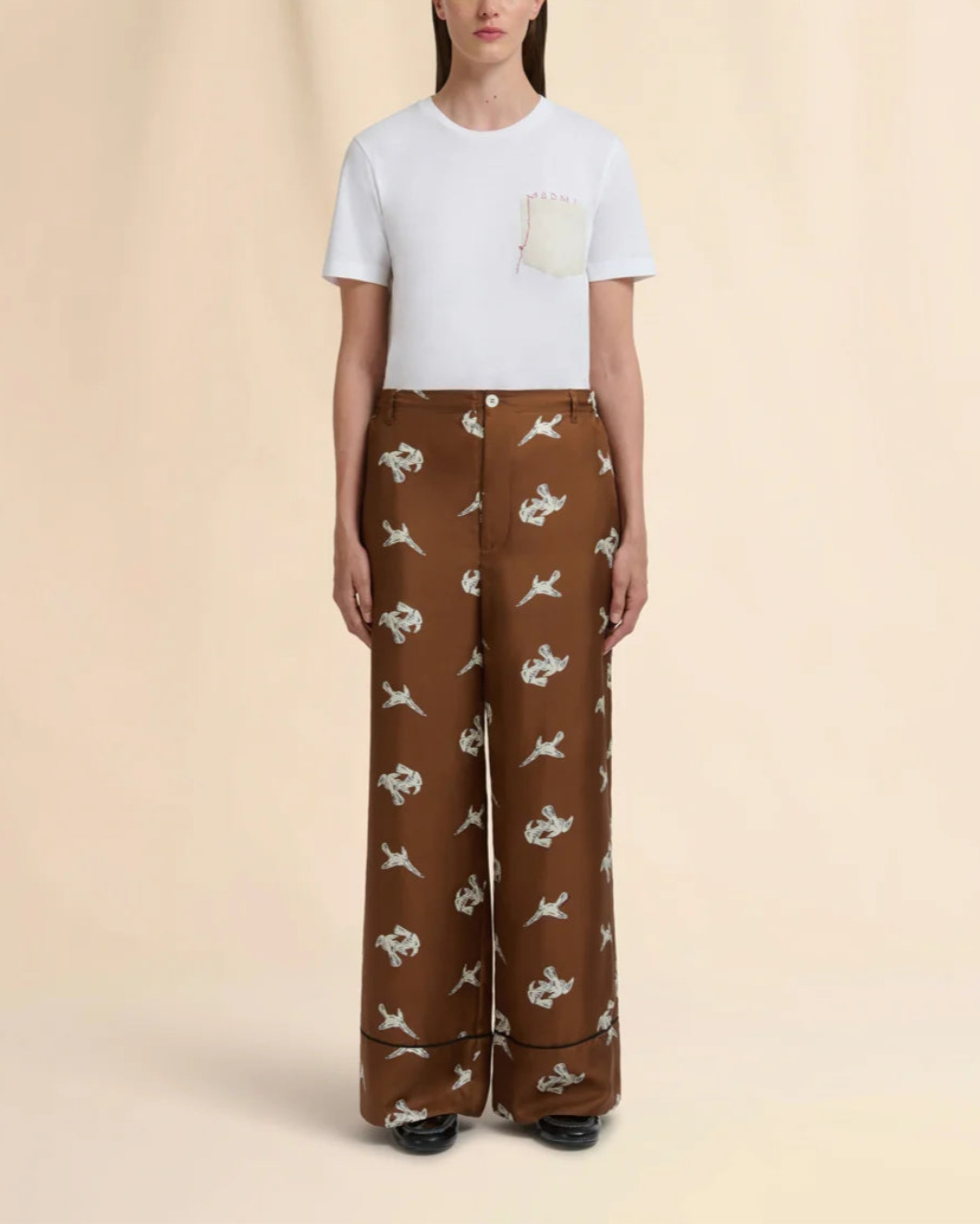 RAVEN-PRINT WIDE LEG TROUSERS - 2