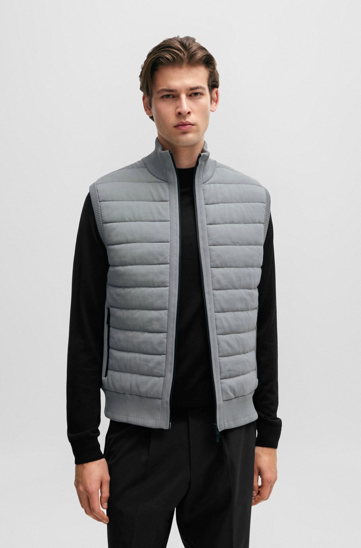 PADDED REGULAR-FIT GILET IN MIXED MATERIALS - 2