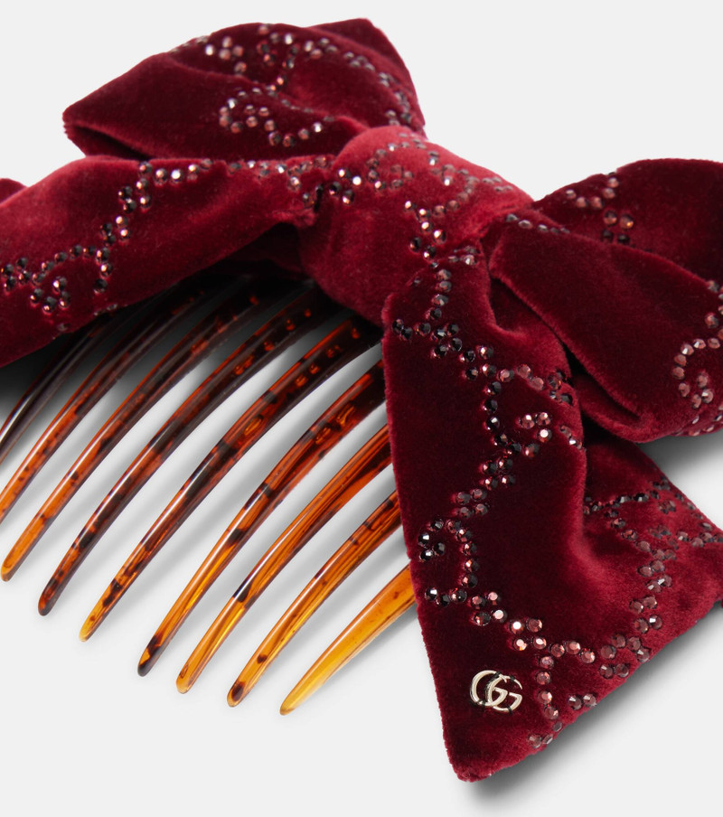 GUCCI GG embellished cotton velvet hair comb outlook