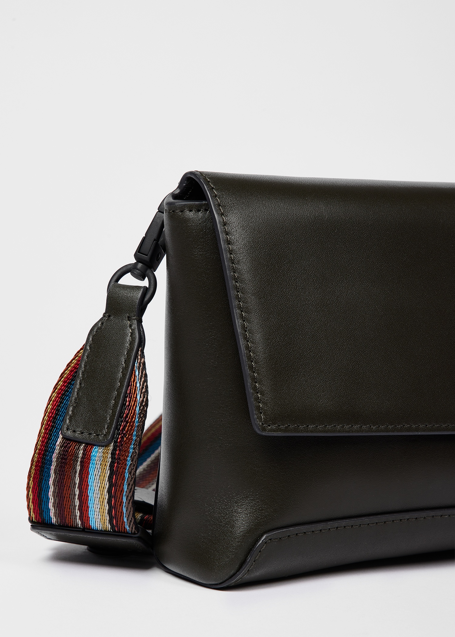 Dark Green Leather 'Signature Stripe' Strap Cross Body Bag - 3