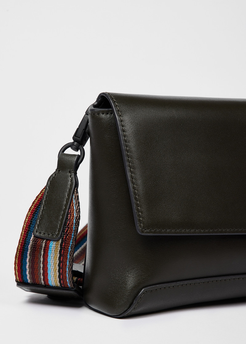 Dark Green Leather 'Signature Stripe' Strap Cross Body Bag 3