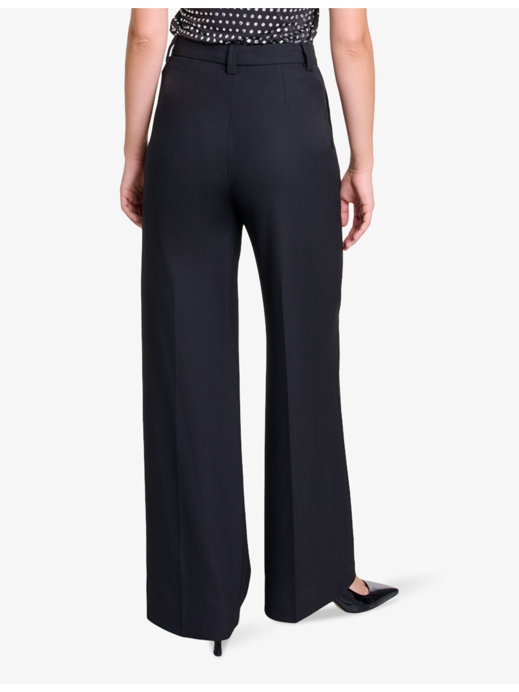 Pressed-creases pleated wide-leg mid-rise stretch-woven trousers - 4