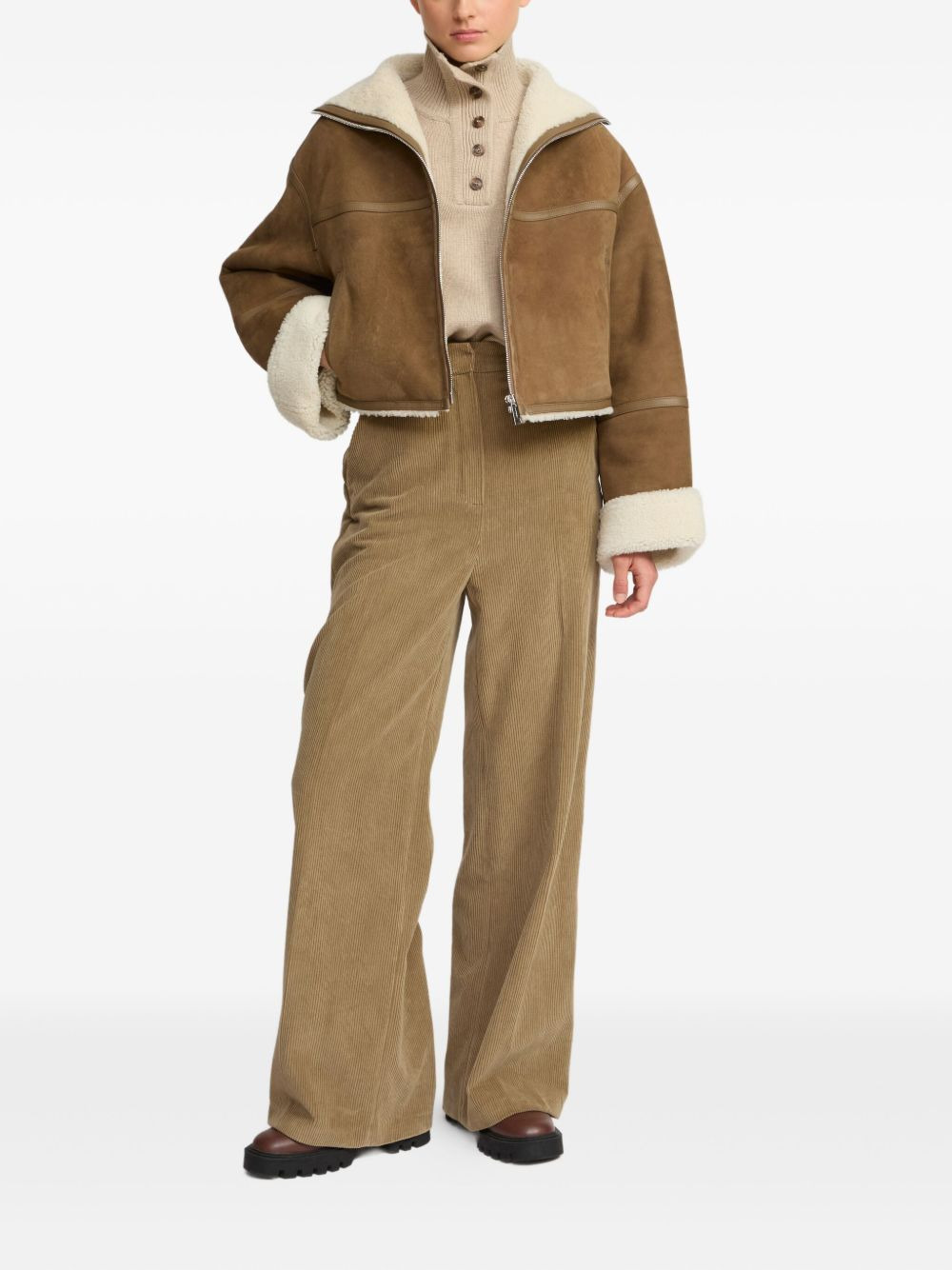 shearling-trimmed suede jacket - 2