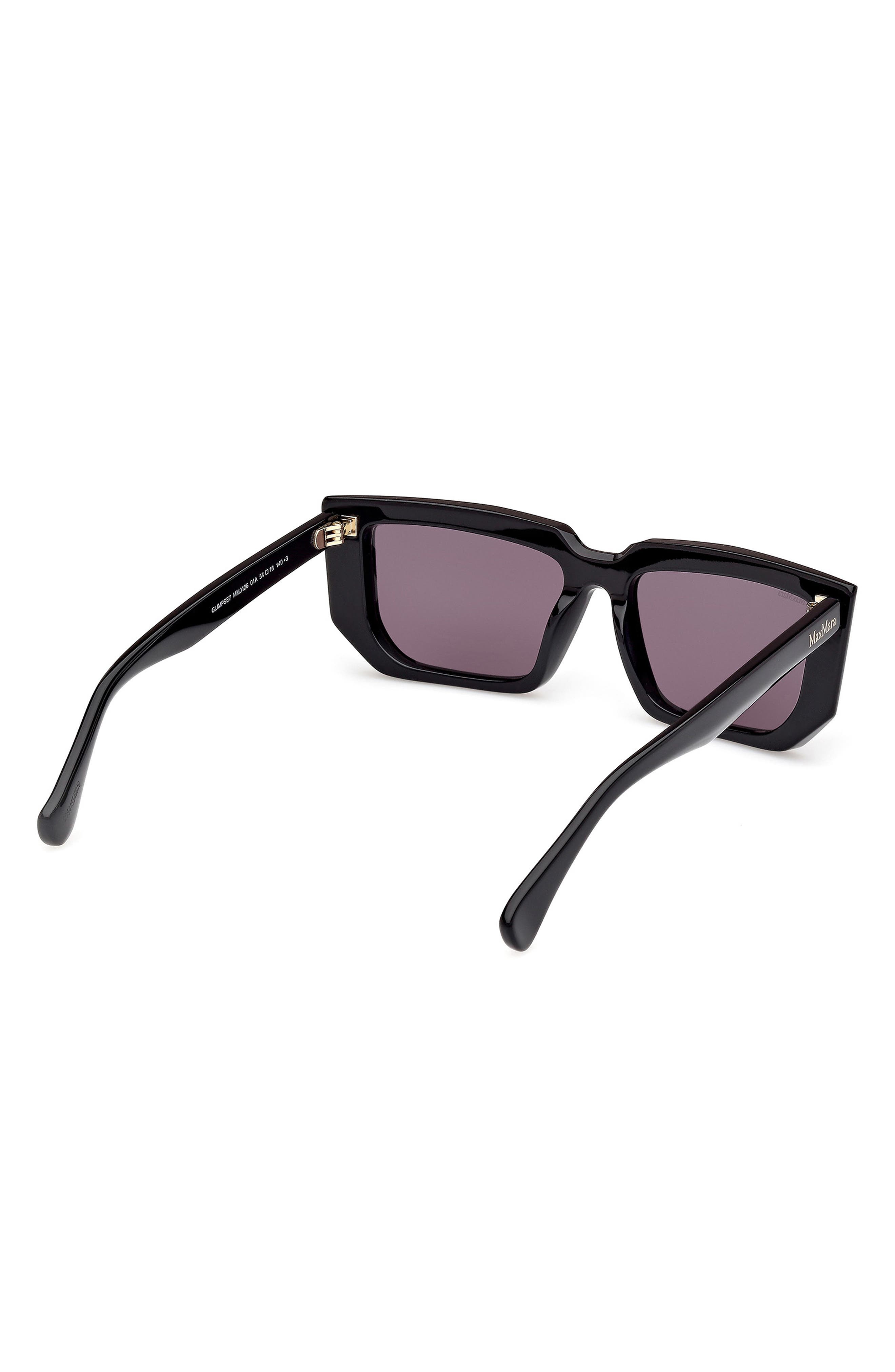 Max Mara 54mm Rectangular Sunglasses in Shiny Black /Smoke Lenses at Nordstrom - 6
