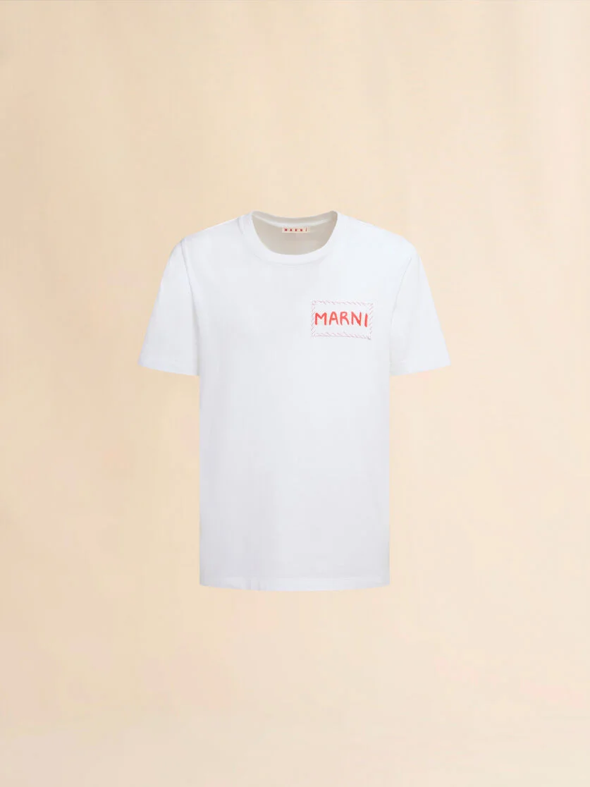 WHITE BIO COTTON T-SHIRT WITH MARNI PATCH - 1