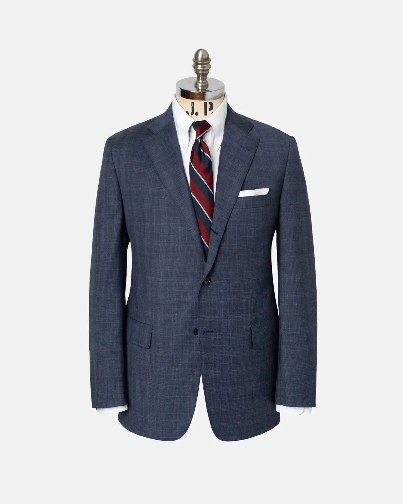 MADE-IN-USA MEDIUM BLUE PLAID WOOL SUIT - 1
