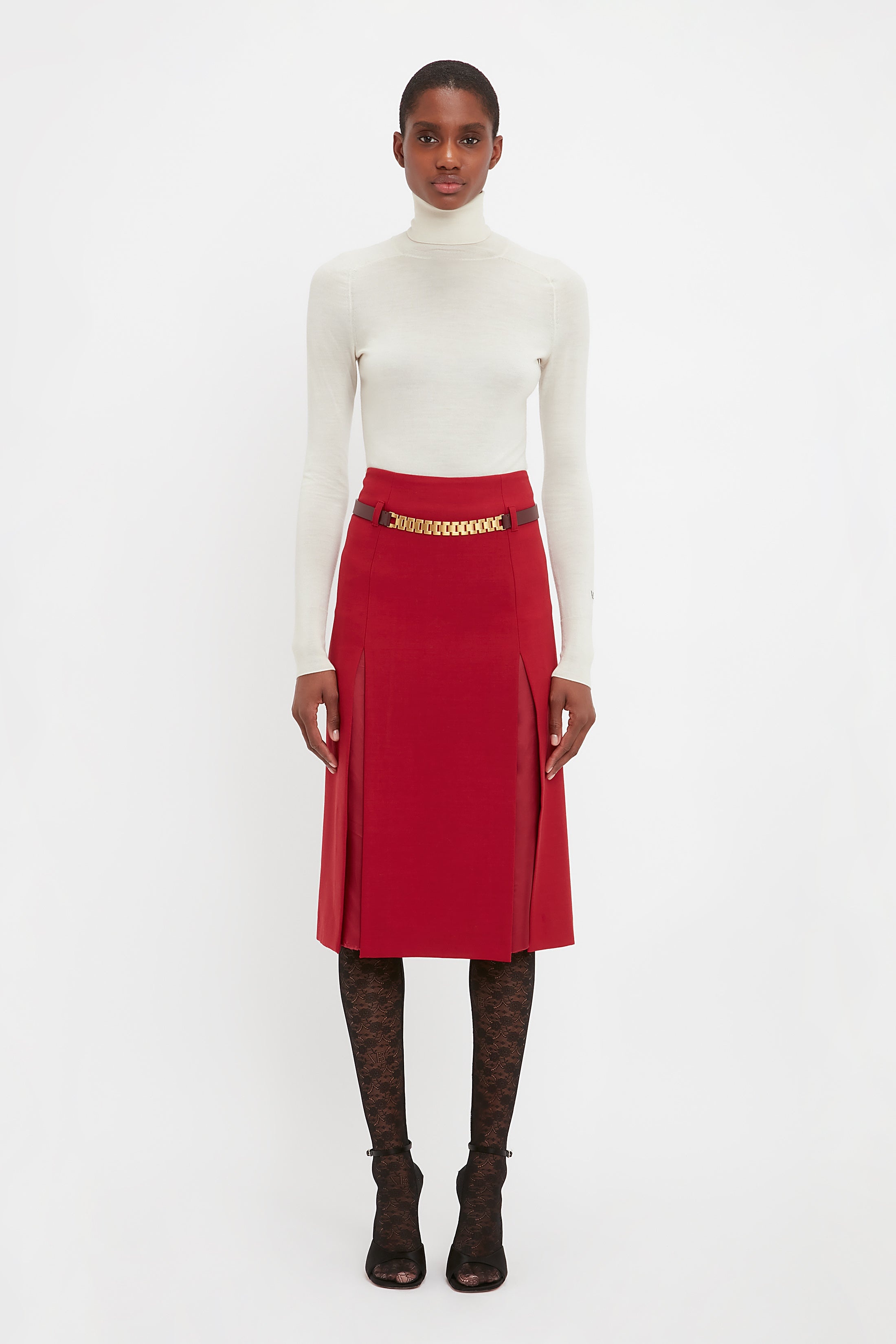 Double Layer Slit Skirt In Poppy Red - 2