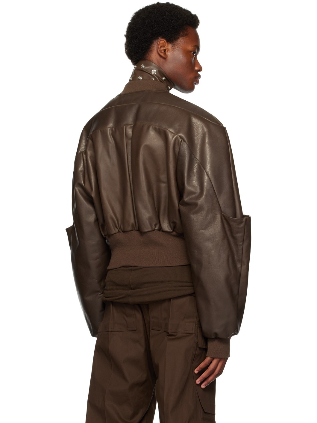 Brown Girdered Leather Jacket - 3