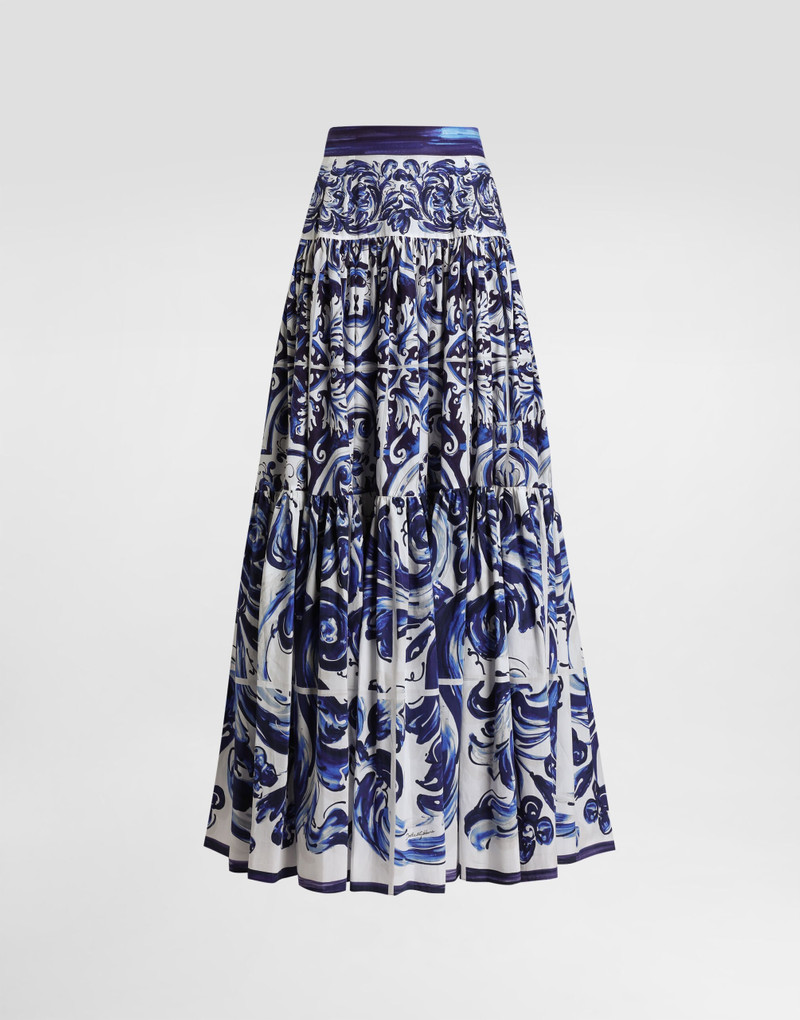 Majolica-print long poplin skirt 1