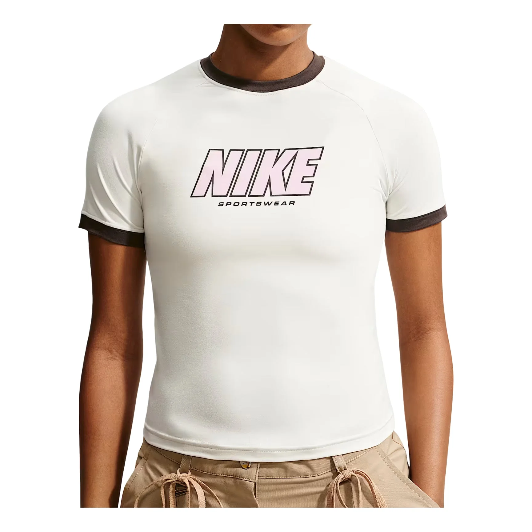 (WMNS) Nike Sportswear Fitted T-Shirt 'Sail Baroque Brown' IV5750-133 - 1